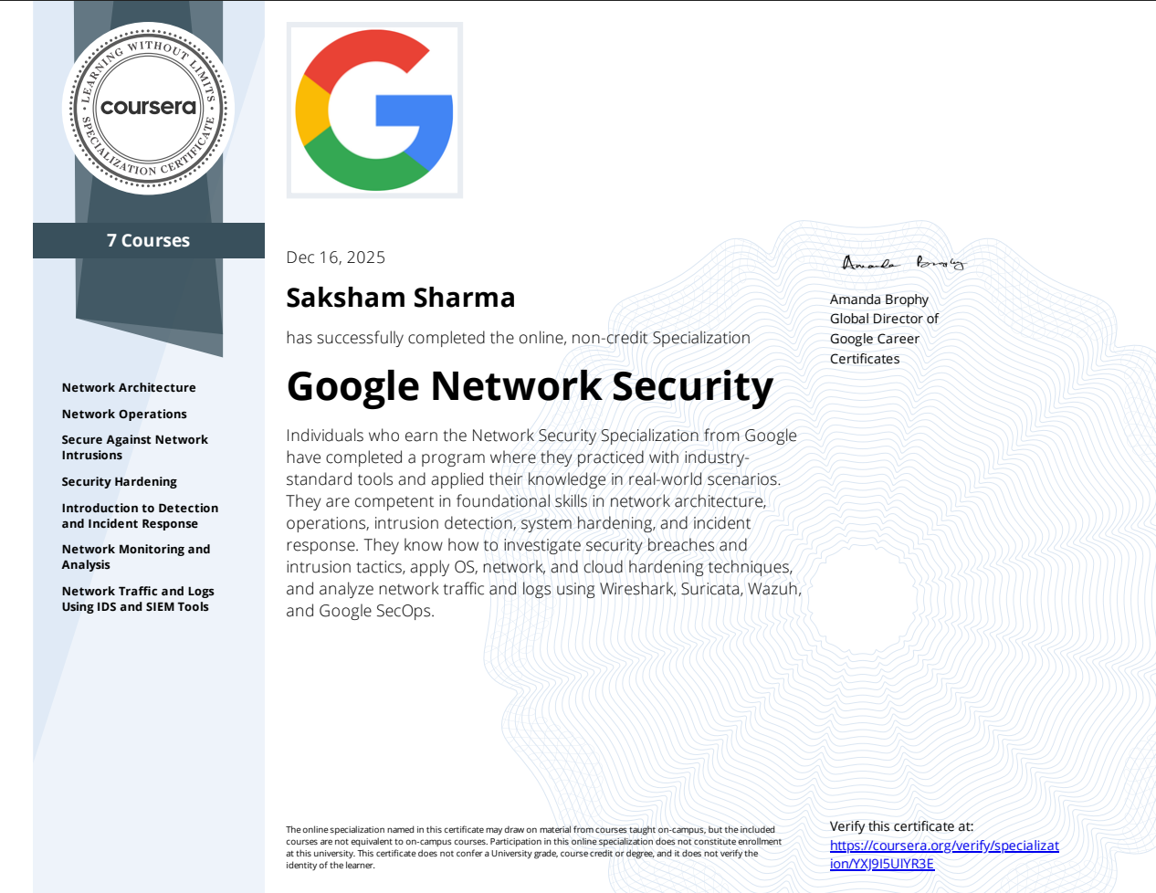 Google Network Security Specialization